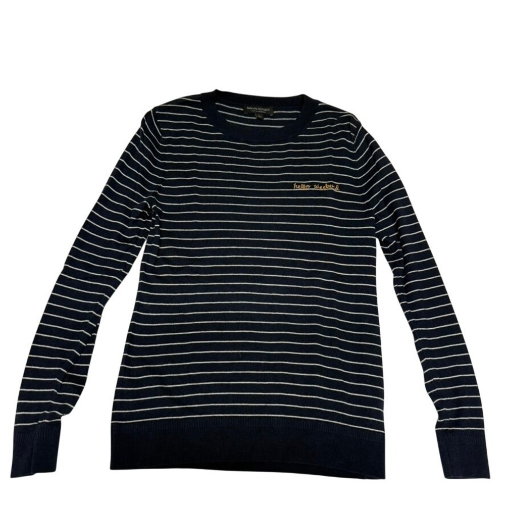 Banana Republic Silk Cashmere Striped Sweater Hello Weekend Navy Blue Small